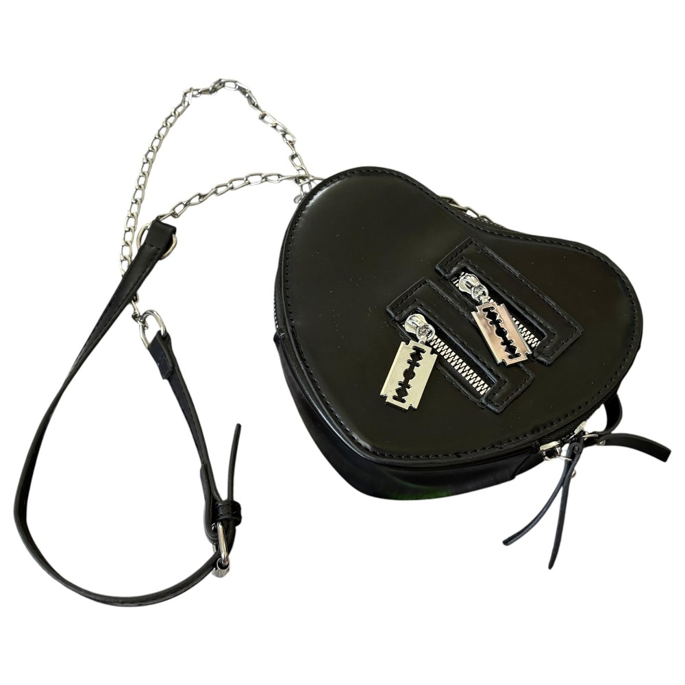 Black Heart Razor Blade Crossbody Bag Punk Emo Goth Faux Leather Purse